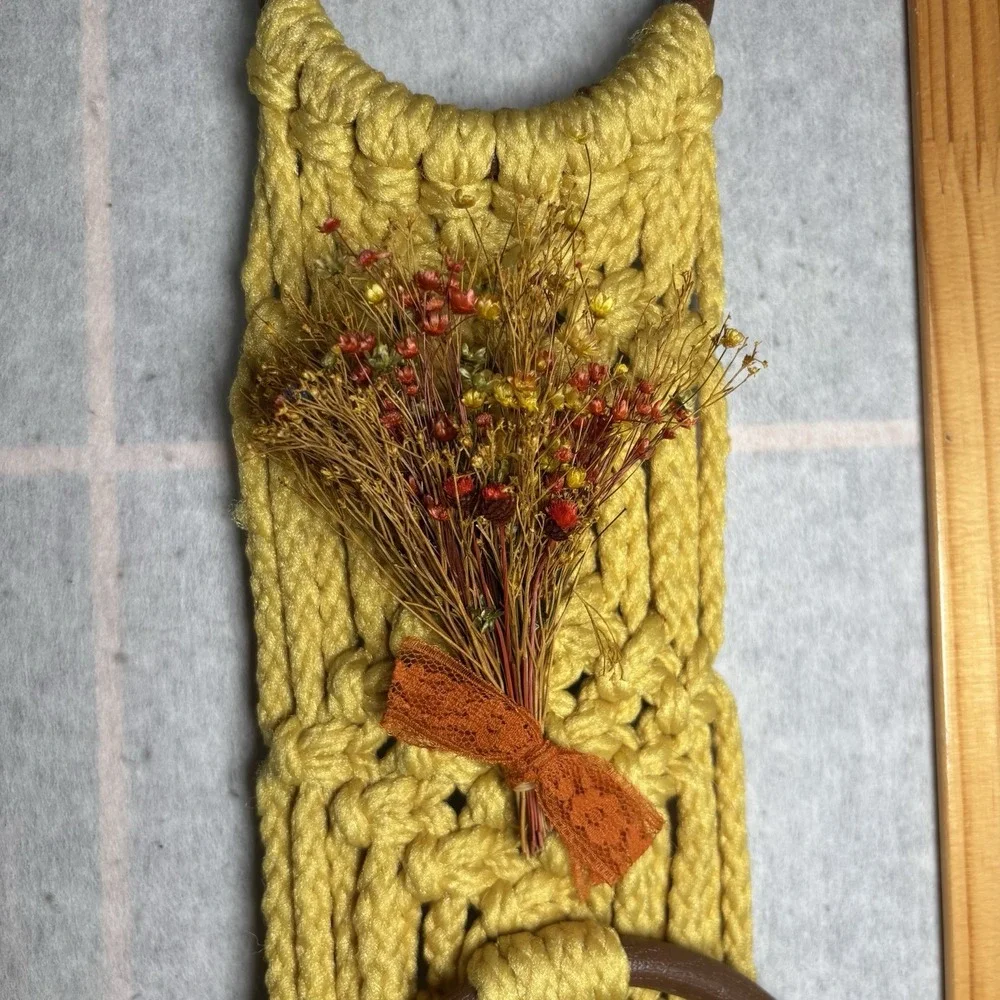 Vintage Macrame With‎ Dried Flowers Towel Hanger Wall Decor Set Cottagecore